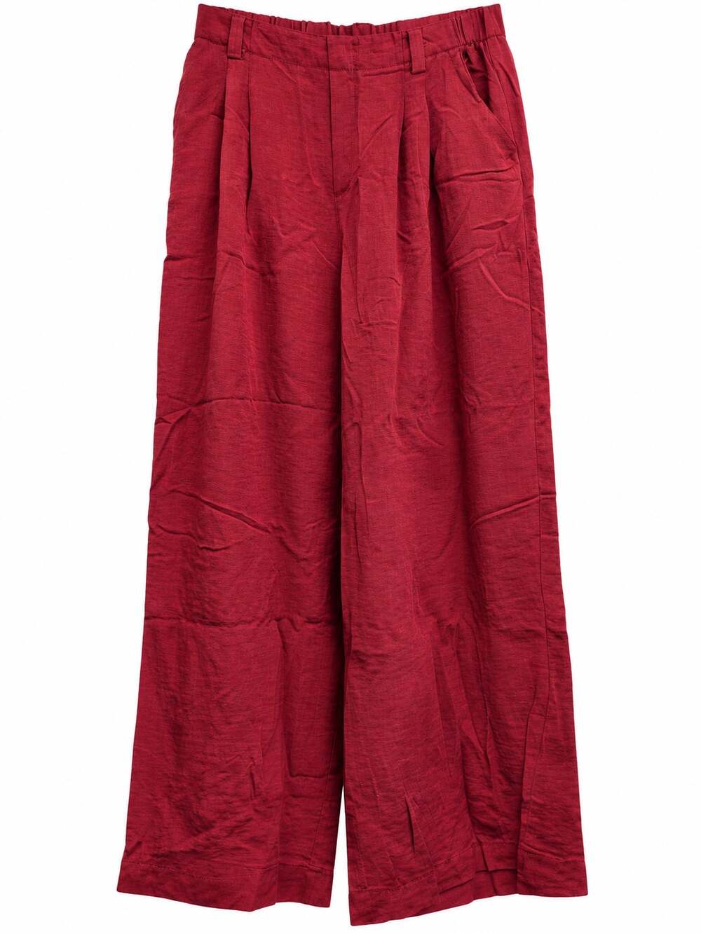 Halara Womens L Burgundy Wide Leg Pants High Rise Pleated Pull On Rayon Blend